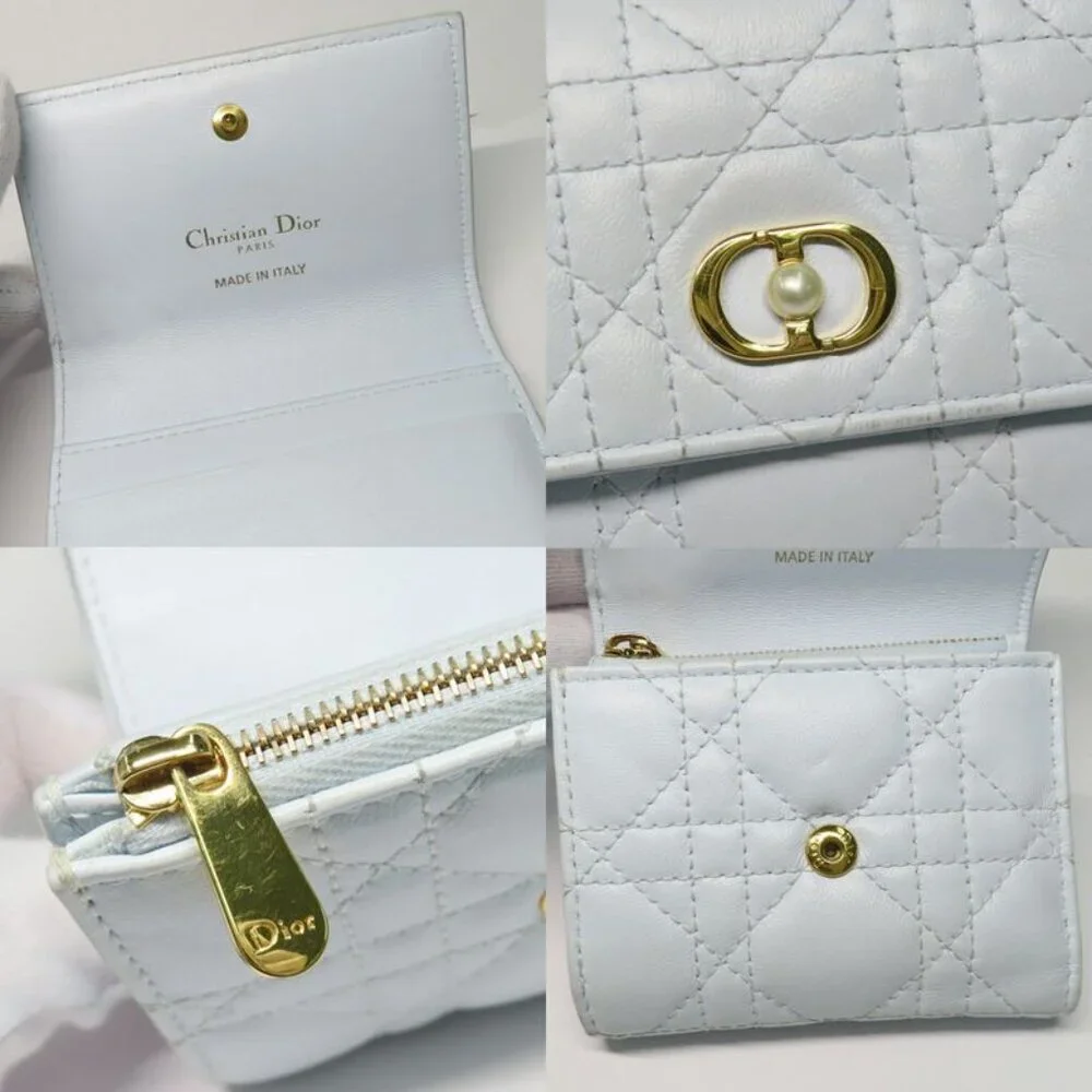 Dior Joli Hibiscus Wallet S3105 Unjb Trifold Wallet Light Blue Leather